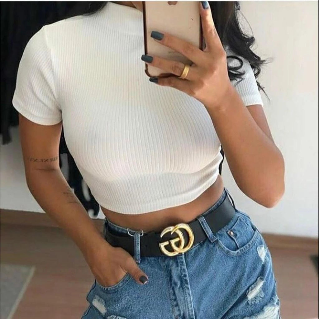 Cropped canelado gola alta com manga / blusa canelado com golinha e manga / blusinha canelada gola alta cod2010