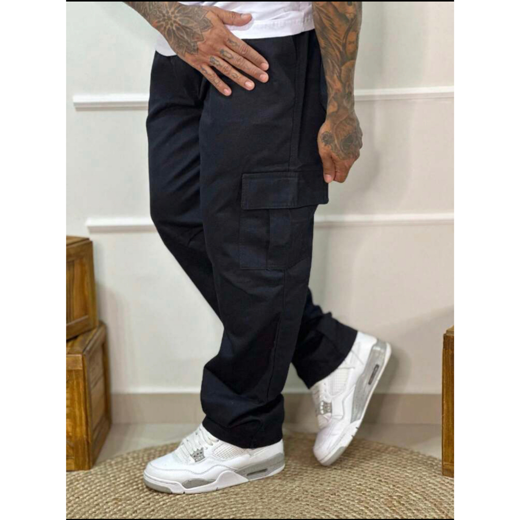 Calça Cargo Feminina e Masculina Boca Larga Skatista Streewear