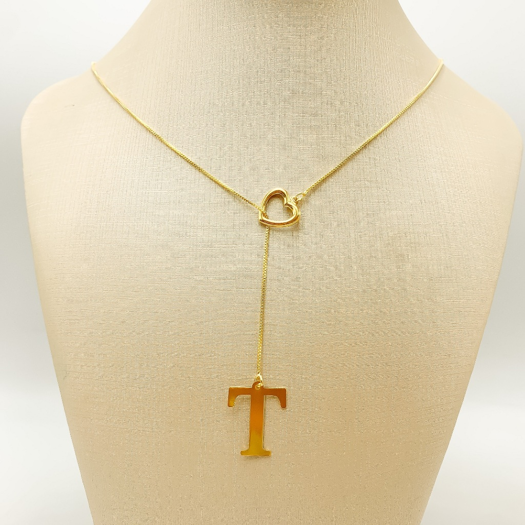 Colar Feminino Gravatinha de Letra Inicial Folheado a Ouro e Prata925