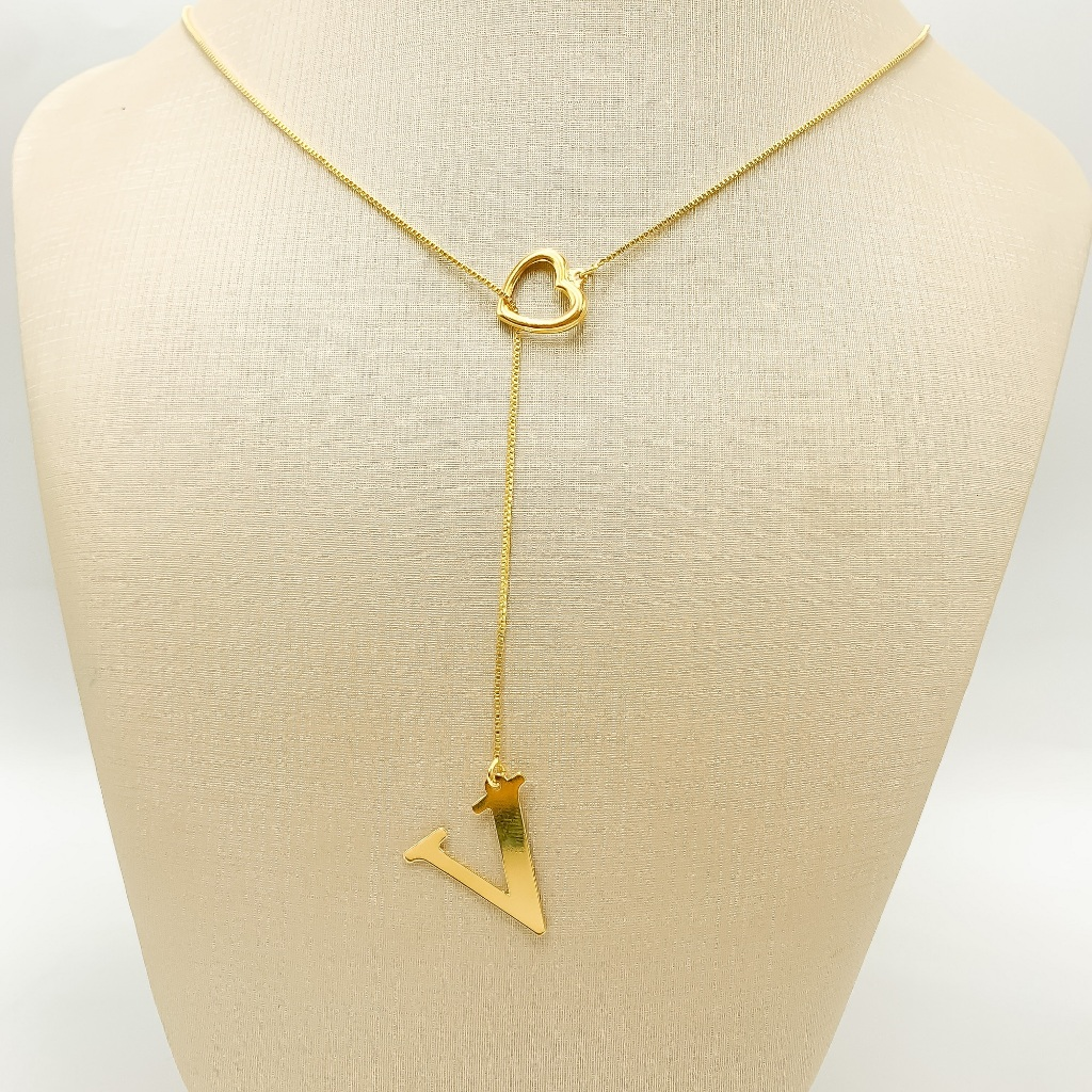 Colar Feminino Gravatinha de Letra Inicial Folheado a Ouro e Prata925