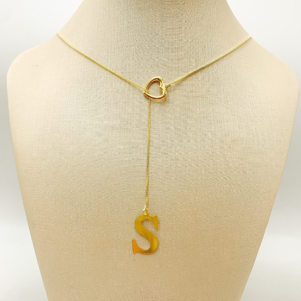 Colar Feminino Gravatinha de Letra Inicial Folheado a Ouro e Prata925