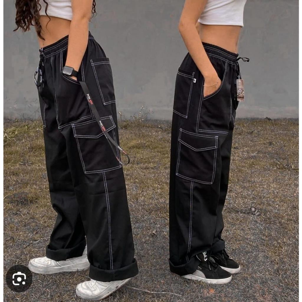 Calça Cargo Feminina e Masculina Boca Larga Skatista Streewear