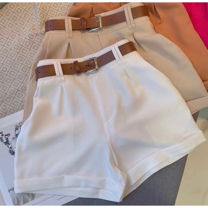 Short Feminino Alfaiataria Social com Cinto Cintura Alta Com Bolso PROMOÇÃO