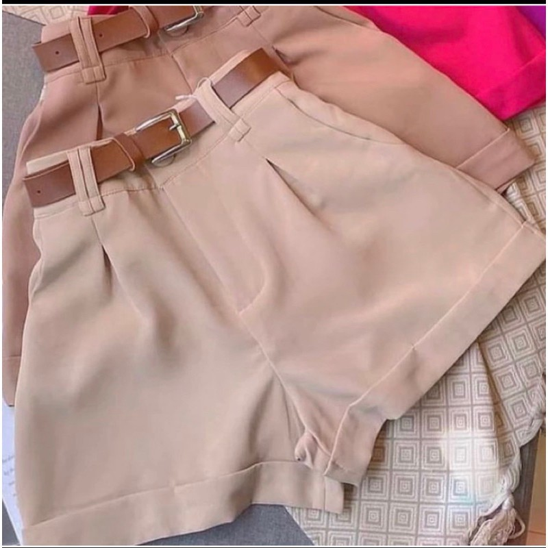 Short Feminino Alfaiataria Social com Cinto Cintura Alta Com Bolso PROMOÇÃO