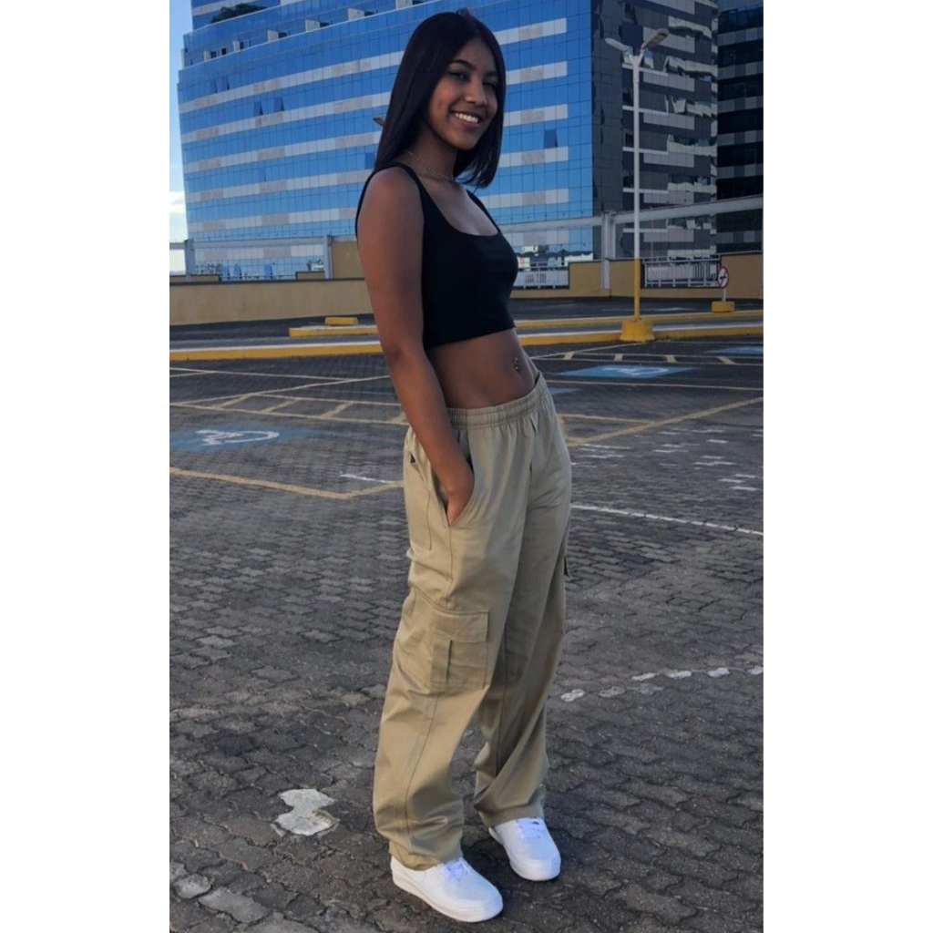 Calça Cargo Feminina e Masculina Boca Larga Skatista Streewear