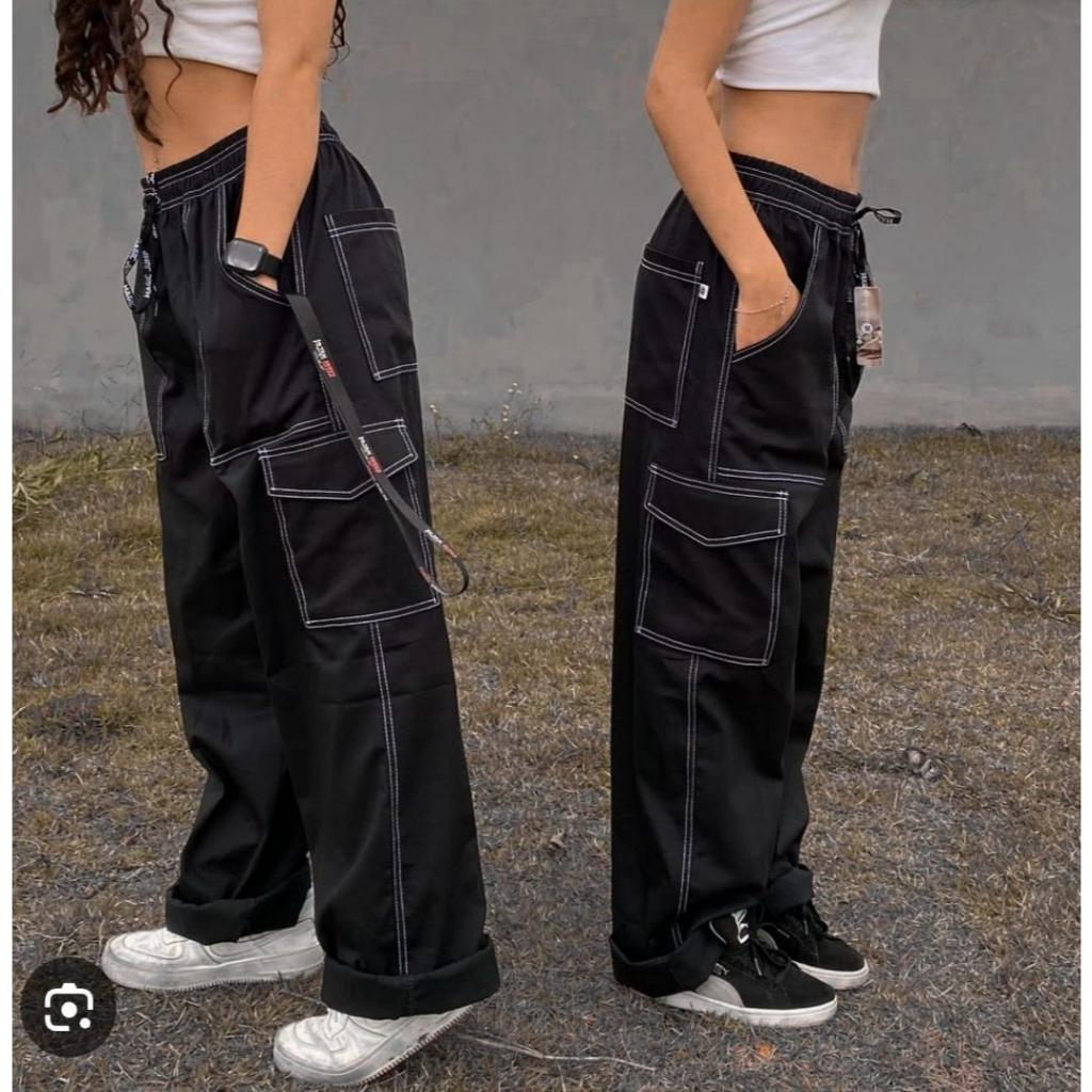 Calça Cargo Feminina e Masculina Boca Larga Skatista Streewear