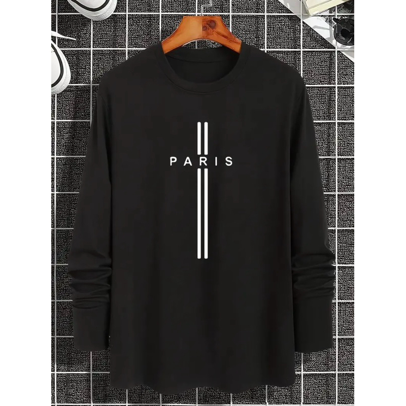 Camiseta Manga Longa Masculina Paris Algodão Blusa Frio