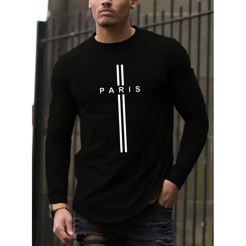 Camiseta Manga Longa Masculina Paris Algodão Blusa Frio