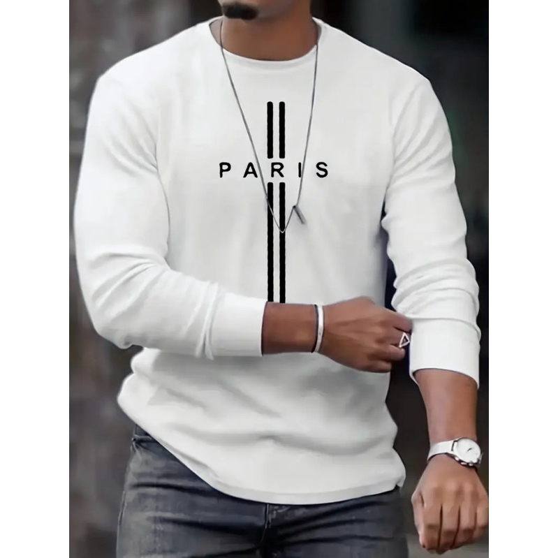 Camiseta Manga Longa Masculina Paris Algodão Blusa Frio