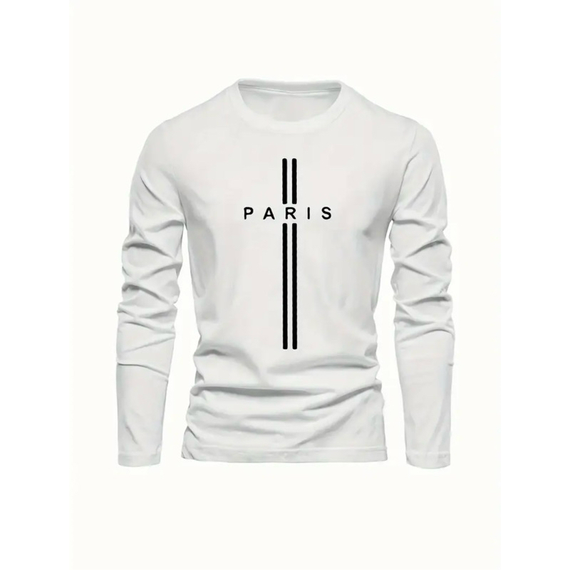 Camiseta Manga Longa Masculina Paris Algodão Blusa Frio