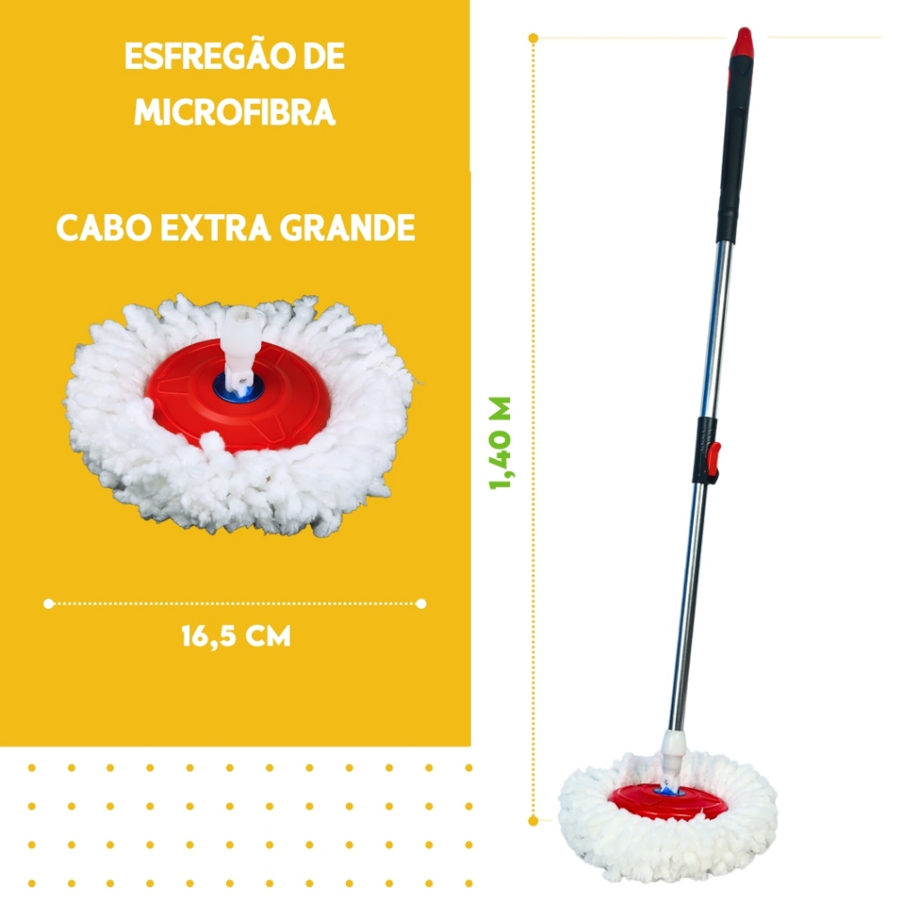 Mop Girátorio Cleaner Profissional – Balde com Centrífuga 14L + Refil Duplo e Cabo Reforçado - MN