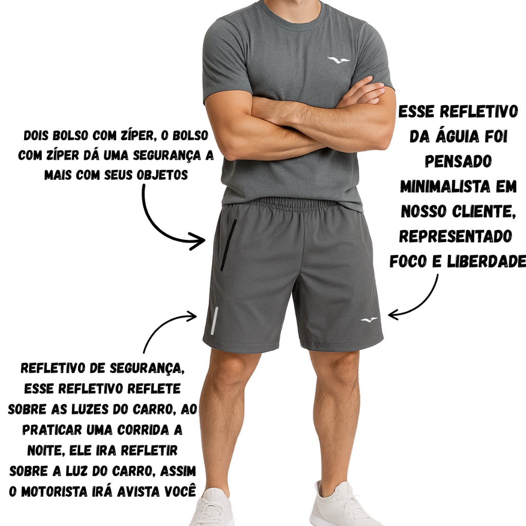 Bermuda Esportiva Com Refletivo Masculina Short Para Corridas e Academia