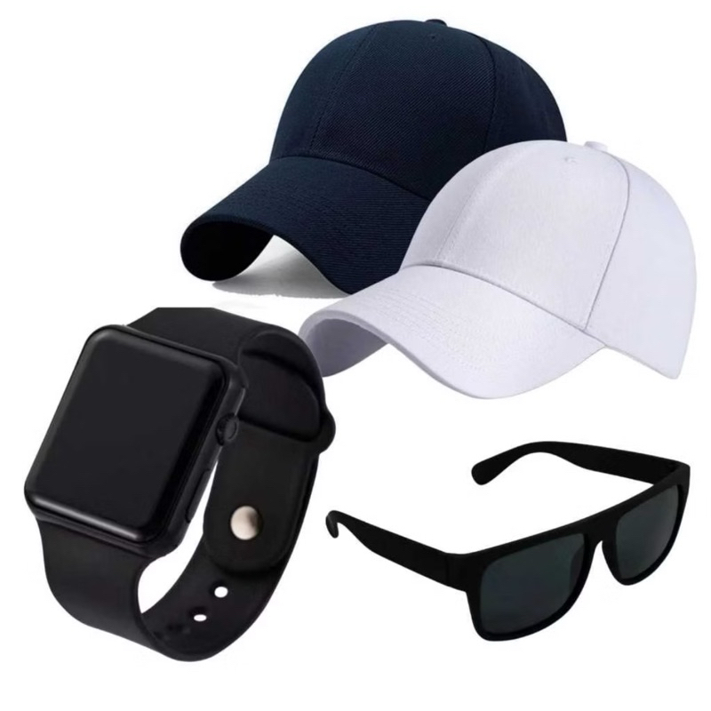 Kit Masculino Boné Liso + Relogio Digital Prova d’água + Óculos just Premium