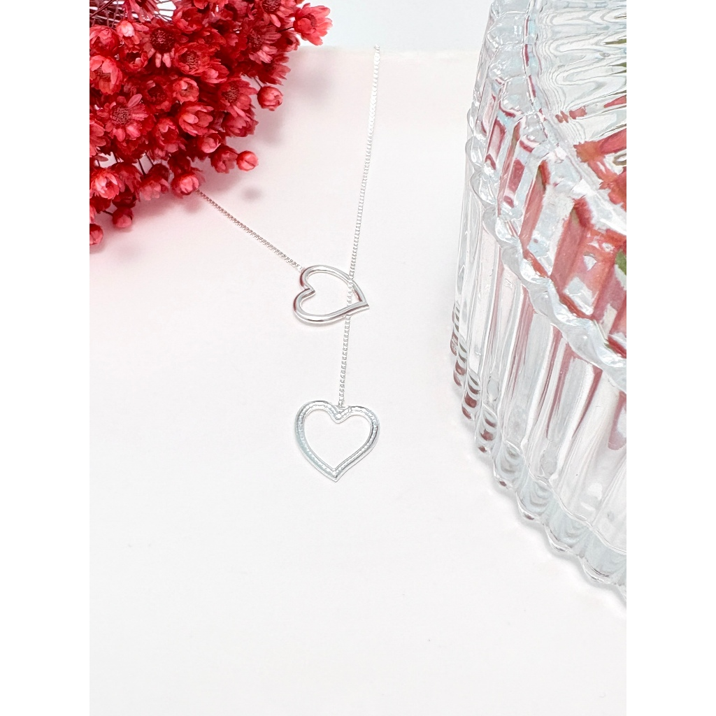 Kit 2 colares femininos vazados de coração duplo + colar Choker banhado a prata 925