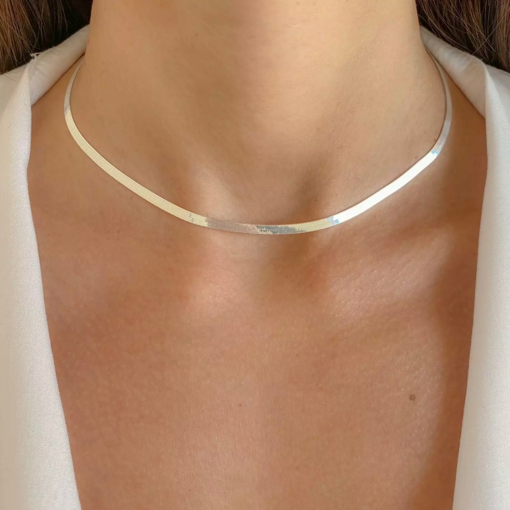 Kit 2 colares femininos vazados de coração duplo + colar Choker banhado a prata 925