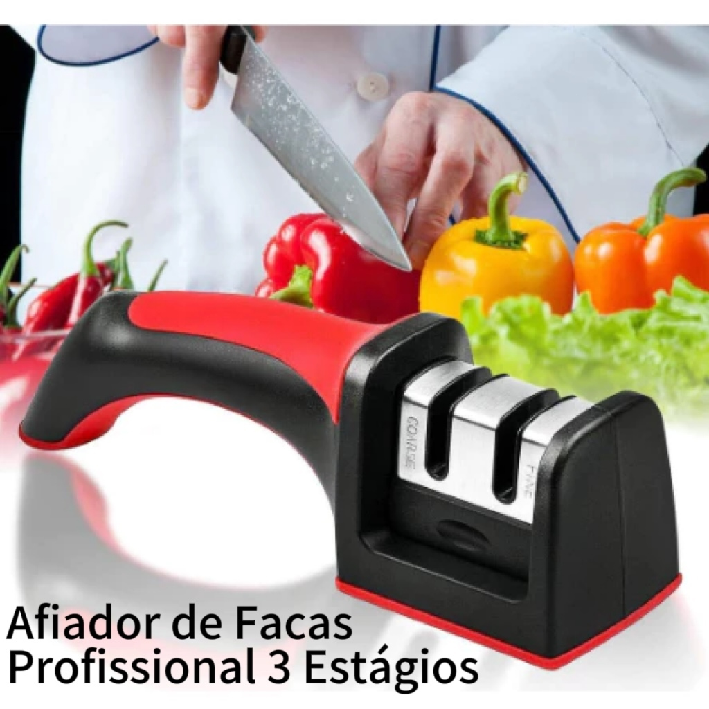 Afiador De Faca 3 Estágios Amolador Profissional Ferramenta Com Afiação Rápida Em Aço Inoxidável Promoção utensílios par