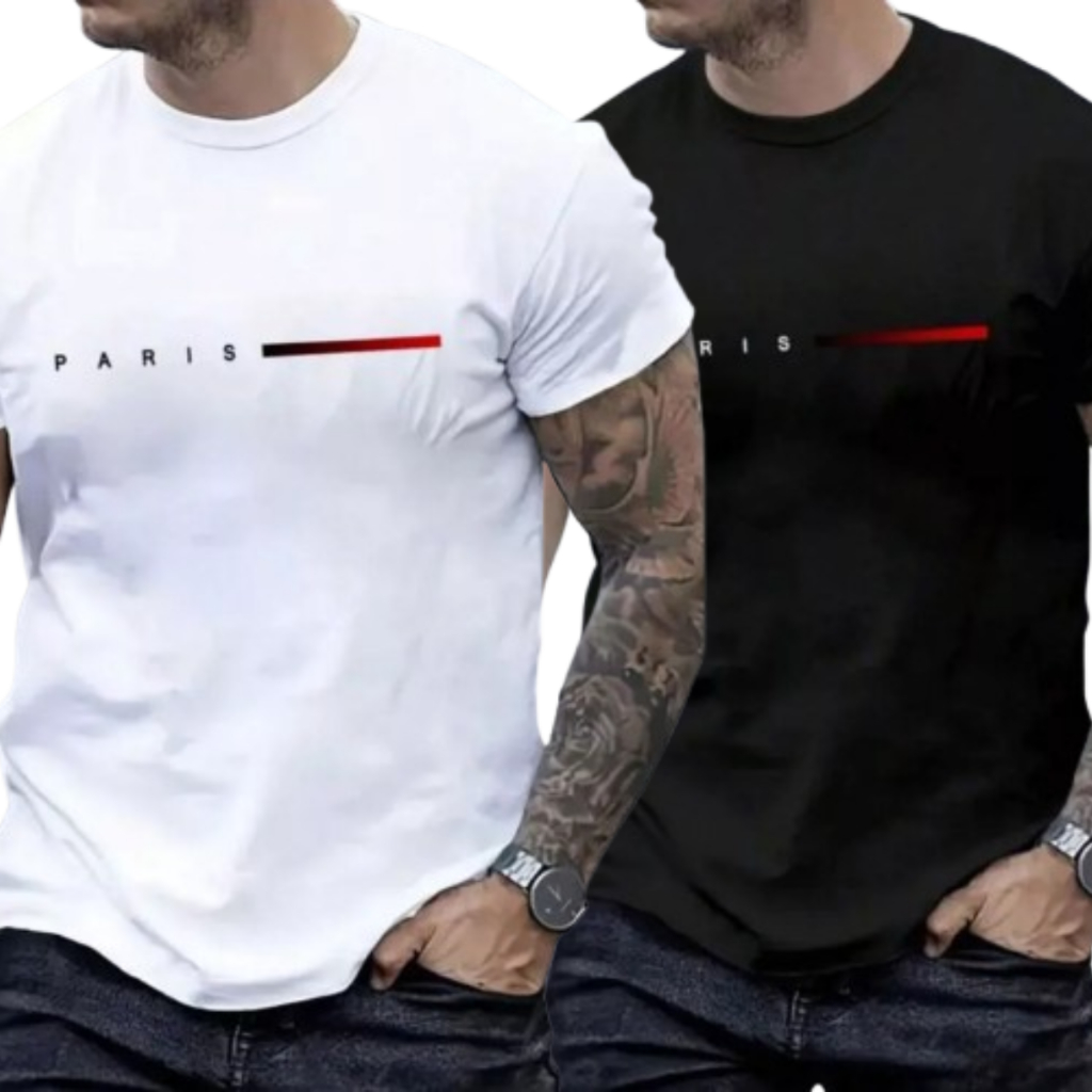 Camiseta Masculina Streetwear Paris Style T-Shirt 100% Algodão Malha 30.1