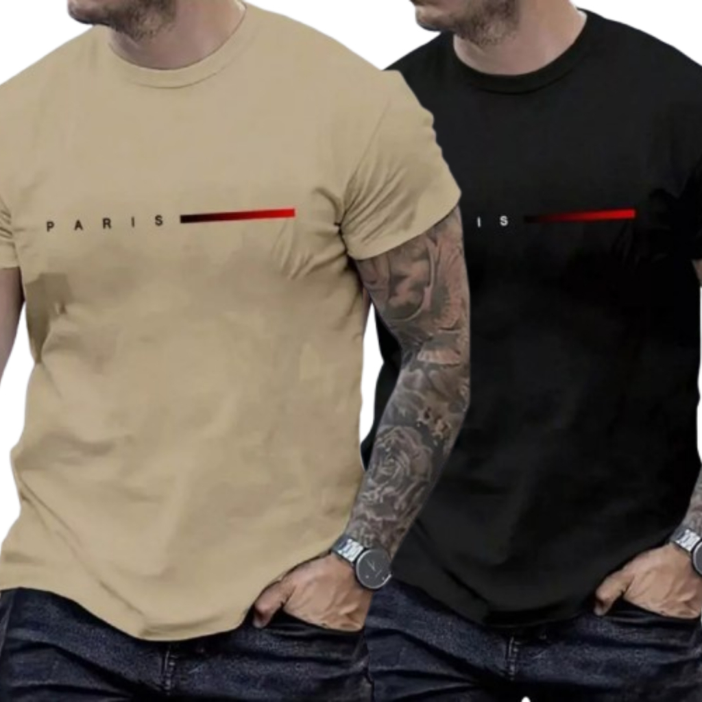 Camiseta Masculina Streetwear Paris Style T-Shirt 100% Algodão Malha 30.1