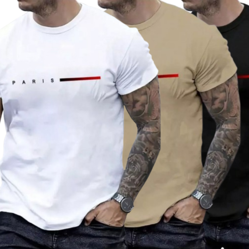 Camiseta Masculina Streetwear Paris Style T-Shirt 100% Algodão Malha 30.1