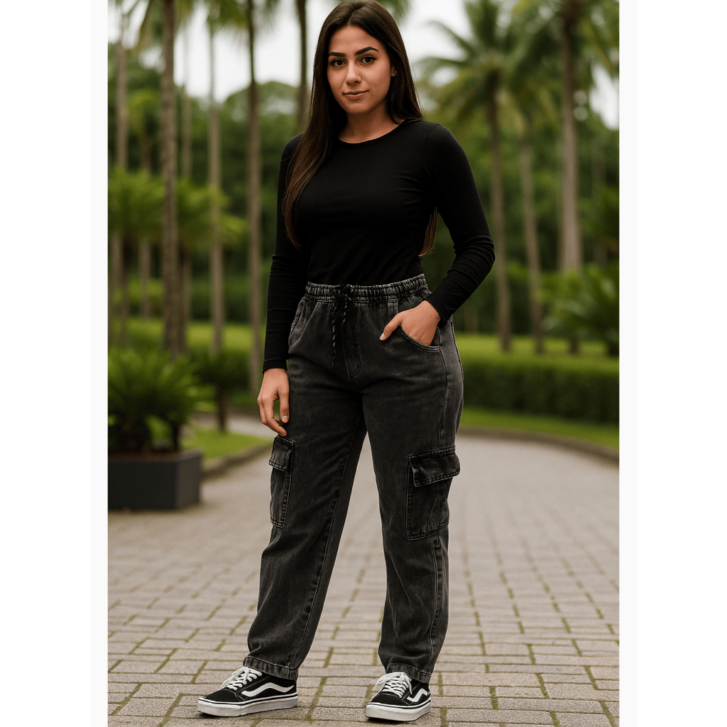 Calça Cargo Feminina e Masculina Boca Larga Skatista Streewear