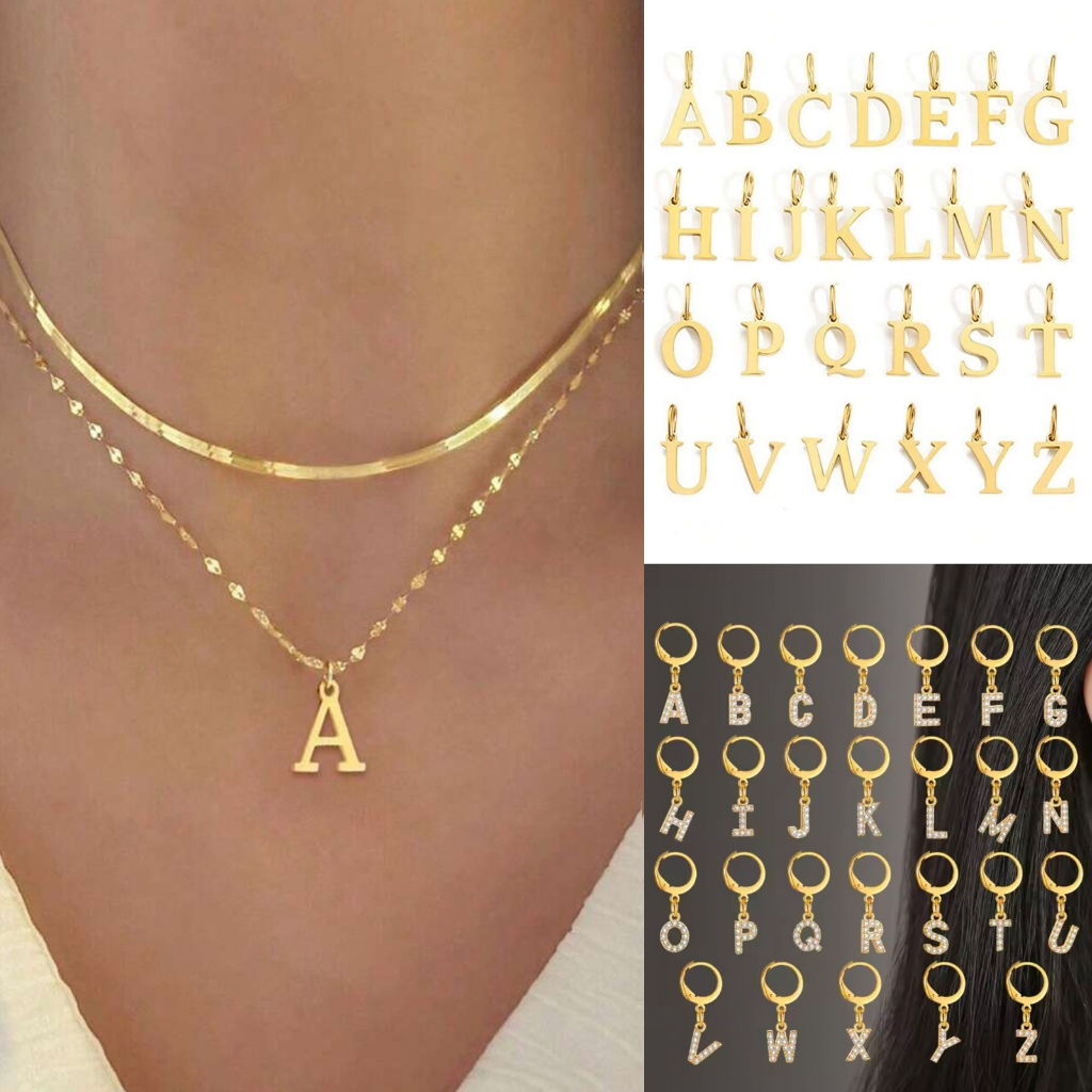 Kit 2 colares elegantes para mulheres com pingentes de letras A-Z, banhados a prata 925 ou ouro 18K