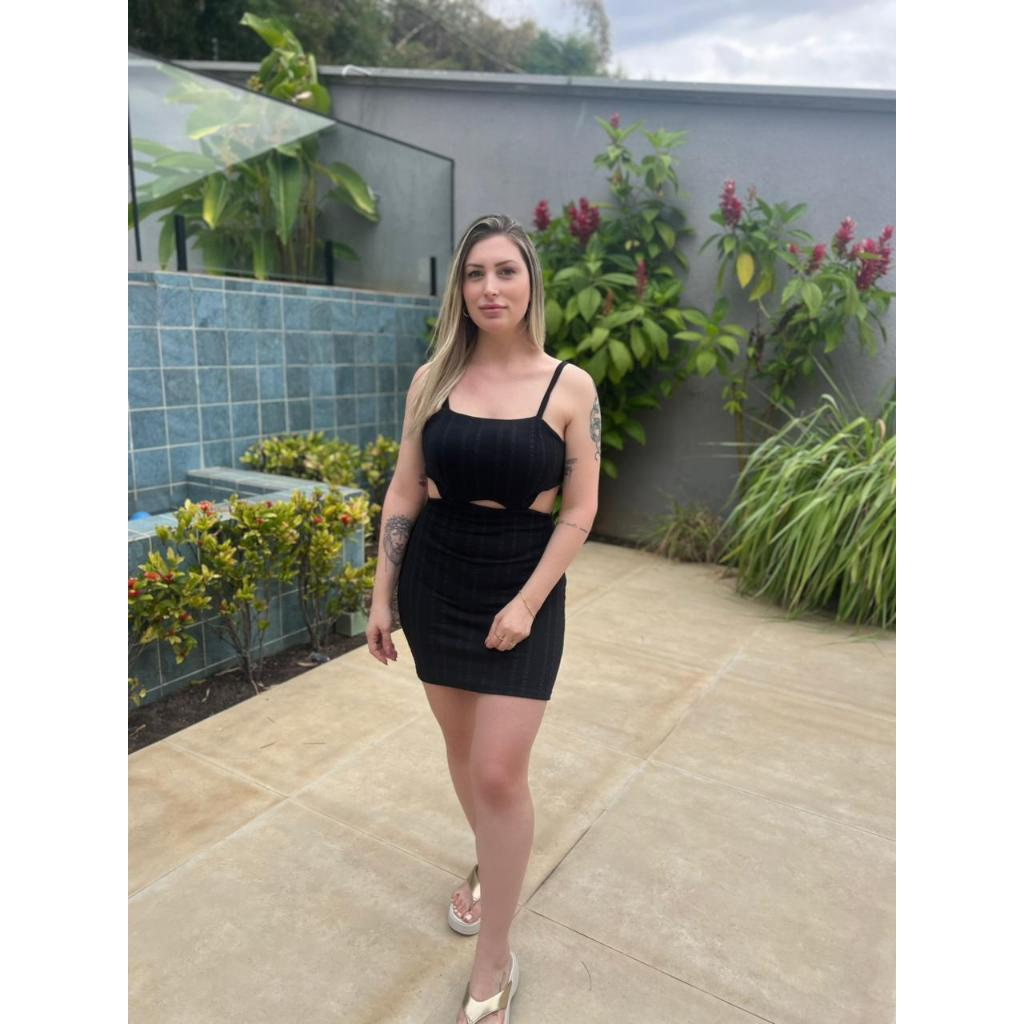 Vestido Feminino tubinho alça com bojo abertura nas laterais elegante