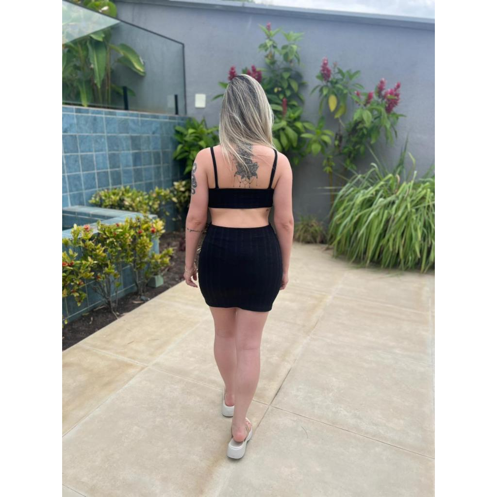 Vestido Feminino tubinho alça com bojo abertura nas laterais elegante