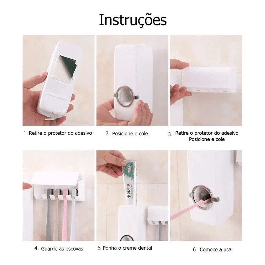 Dispenser Pasta De Dente Creme Dental Porta Escova Com Suporte Prático Econômico