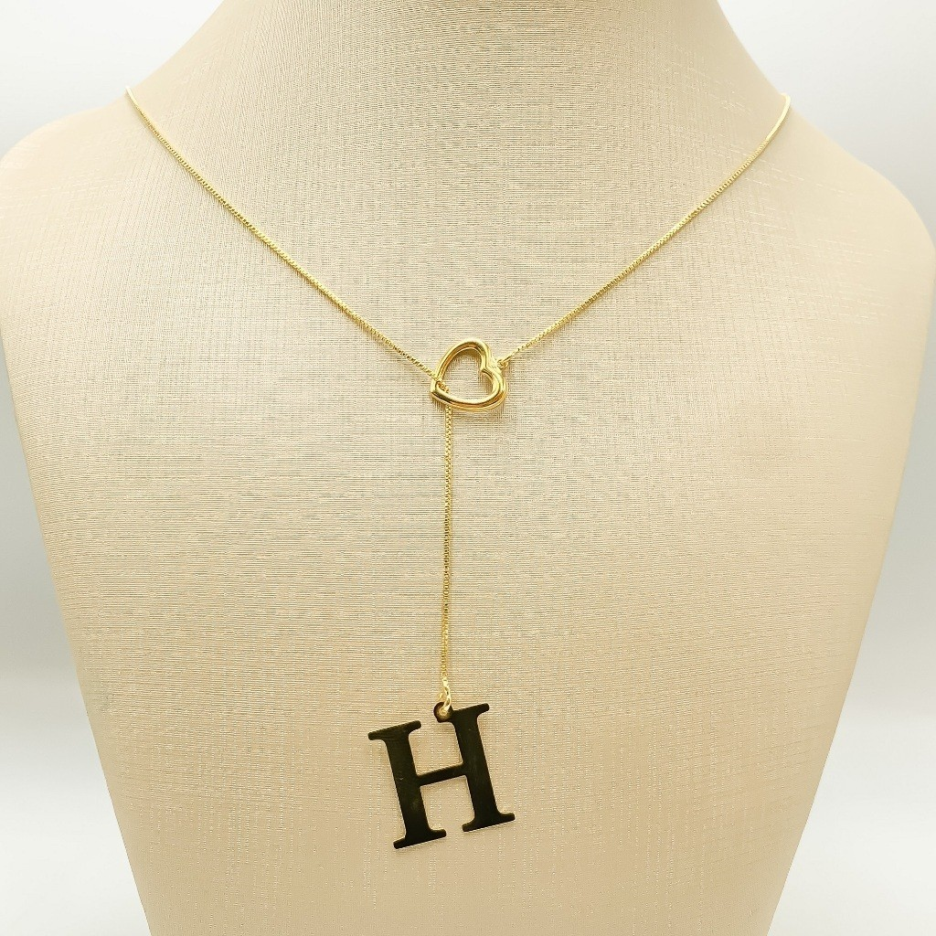 Colar Feminino Gravatinha de Letra Inicial Folheado a Ouro e Prata925