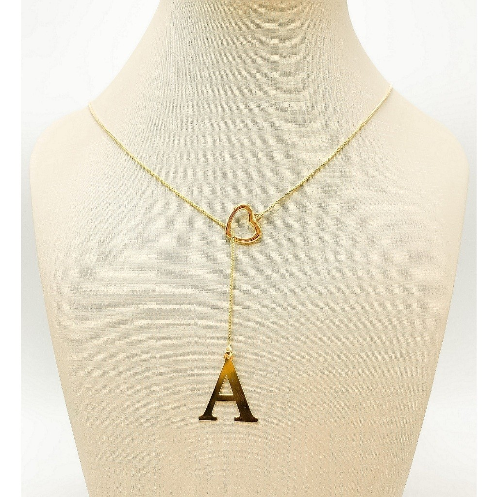 Colar Feminino Gravatinha de Letra Inicial Folheado a Ouro e Prata925