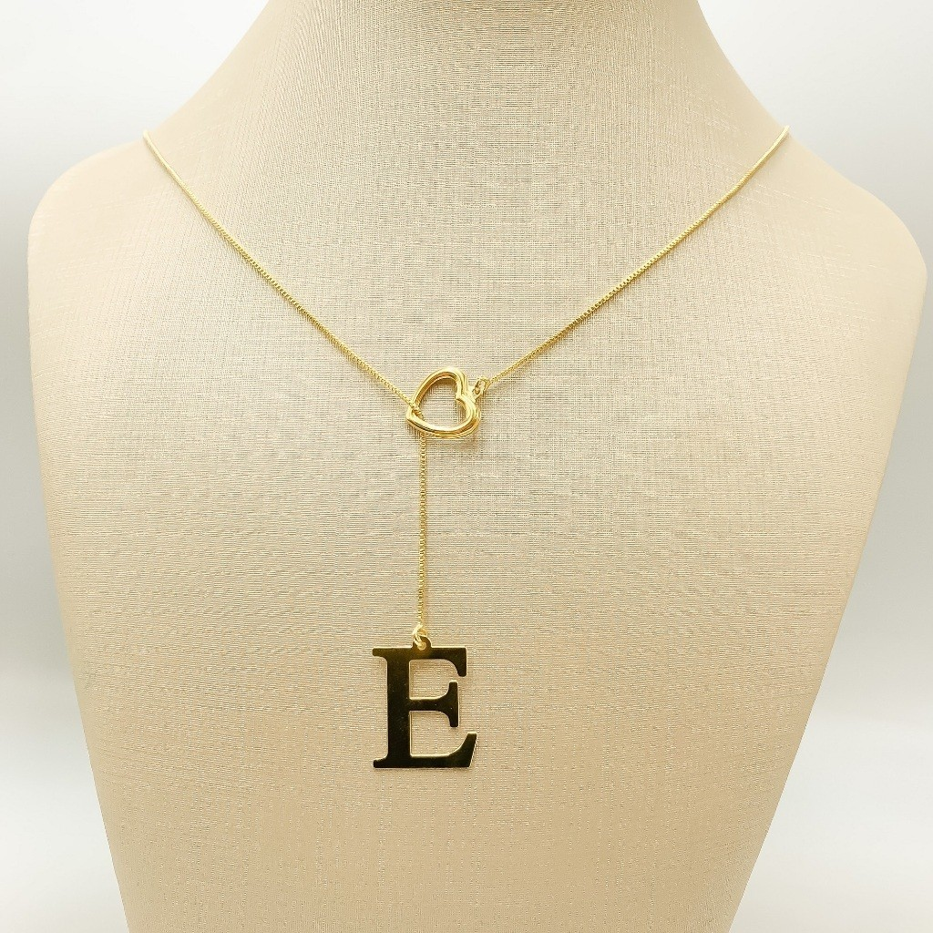Colar Feminino Gravatinha de Letra Inicial Folheado a Ouro e Prata925