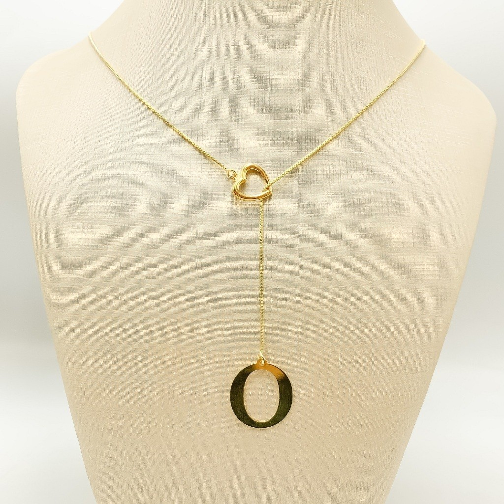 Colar Feminino Gravatinha de Letra Inicial Folheado a Ouro e Prata925