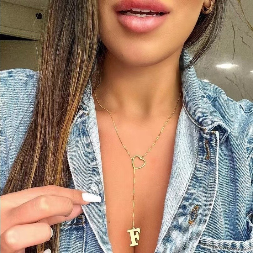 Colar Feminino Gravatinha de Letra Inicial Folheado a Ouro e Prata925