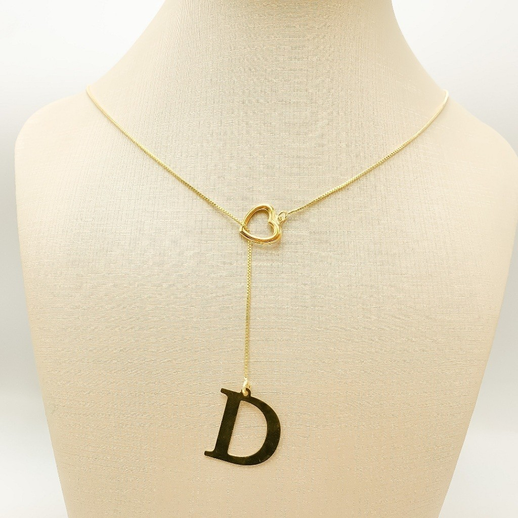 Colar Feminino Gravatinha de Letra Inicial Folheado a Ouro e Prata925