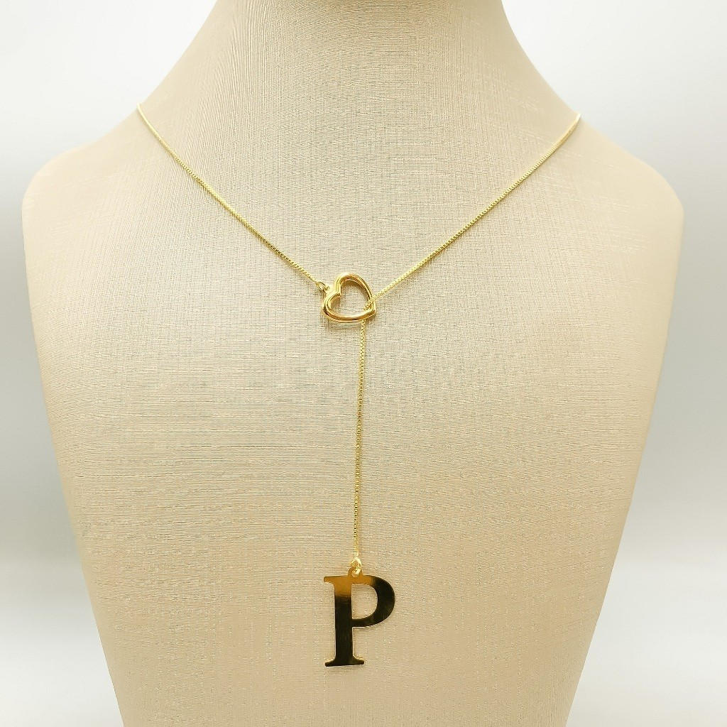 Colar Feminino Gravatinha de Letra Inicial Folheado a Ouro e Prata925