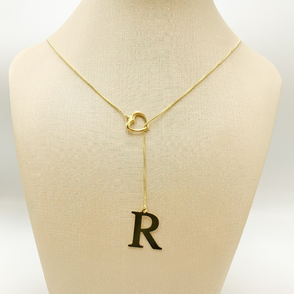 Colar Feminino Gravatinha de Letra Inicial Folheado a Ouro e Prata925
