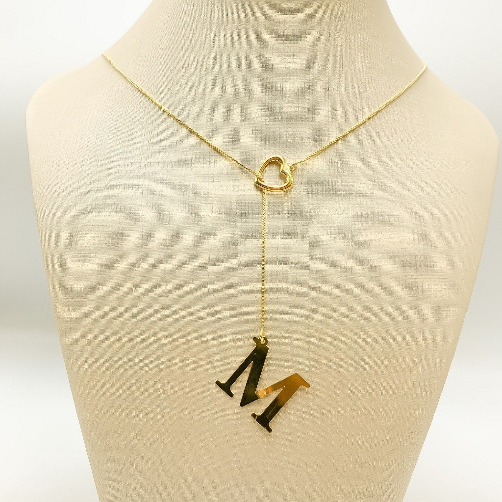 Colar Feminino Gravatinha de Letra Inicial Folheado a Ouro e Prata925
