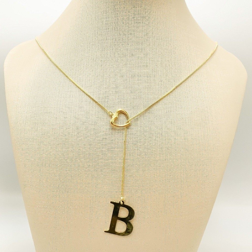Colar Feminino Gravatinha de Letra Inicial Folheado a Ouro e Prata925