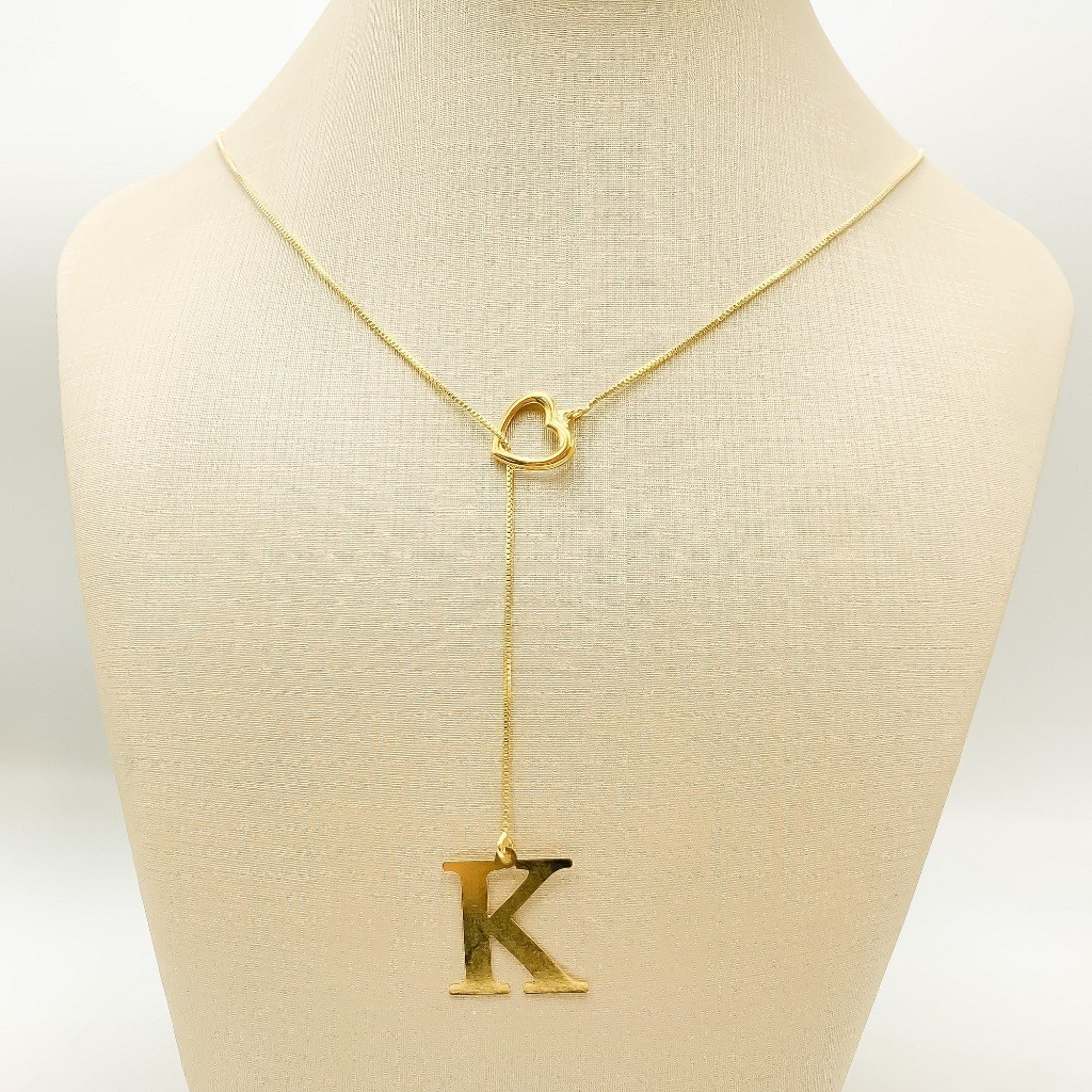 Colar Feminino Gravatinha de Letra Inicial Folheado a Ouro e Prata925
