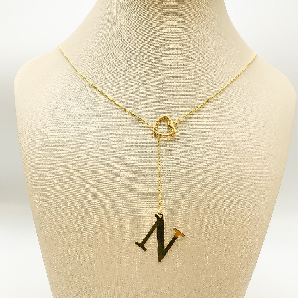 Colar Feminino Gravatinha de Letra Inicial Folheado a Ouro e Prata925