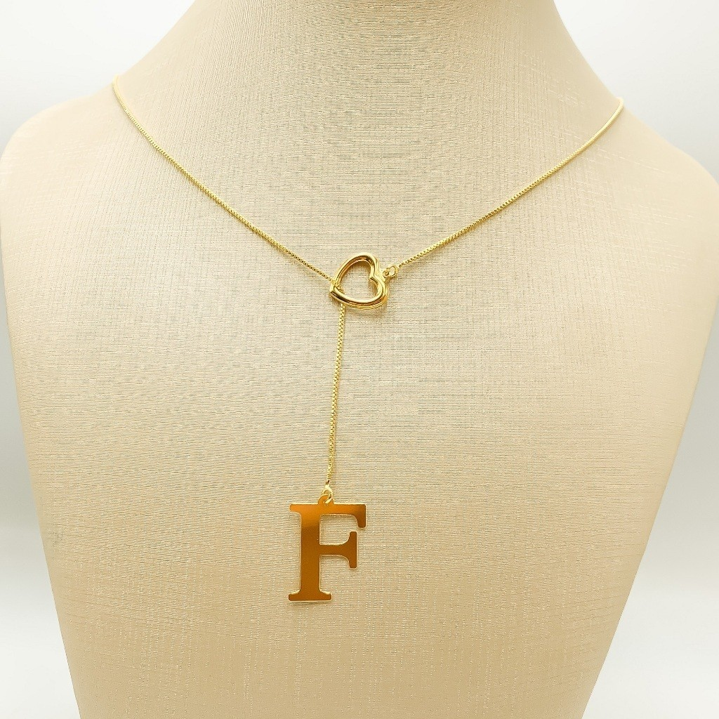 Colar Feminino Gravatinha de Letra Inicial Folheado a Ouro e Prata925
