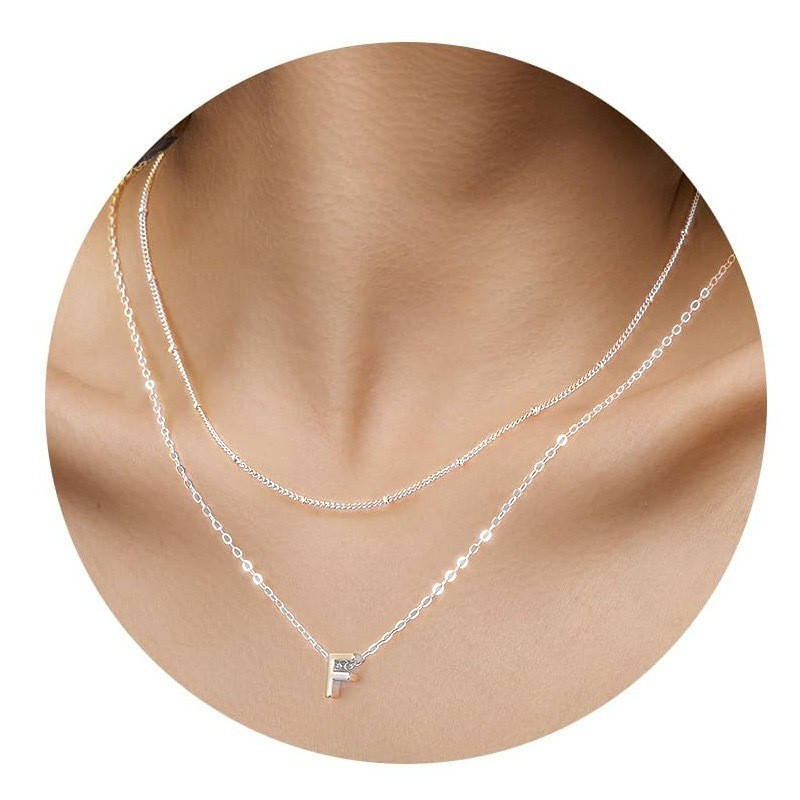 Colar Choker Duplo Inoxidável Banhado A Prata 925 Com Pingente De Letras Inglesas