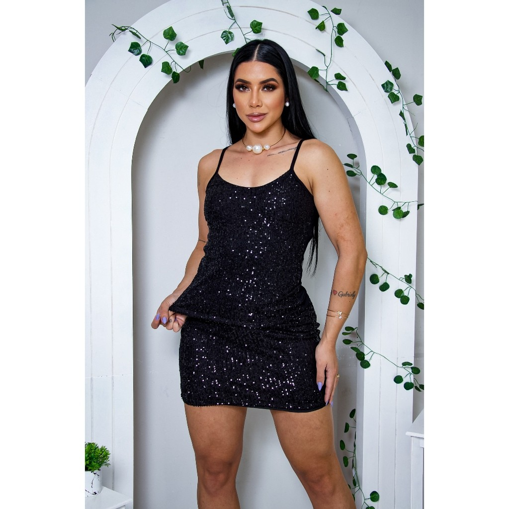 Conjunto Feminino de Paetê Mini Saia e Regatinha Premium Brilhante Moda Balada Festa