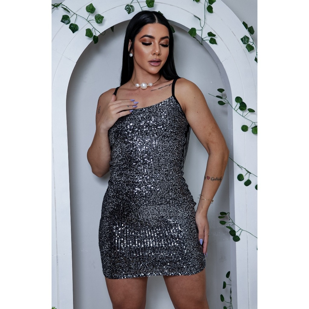 Conjunto Feminino de Paetê Mini Saia e Regatinha Premium Brilhante Moda Balada Festa