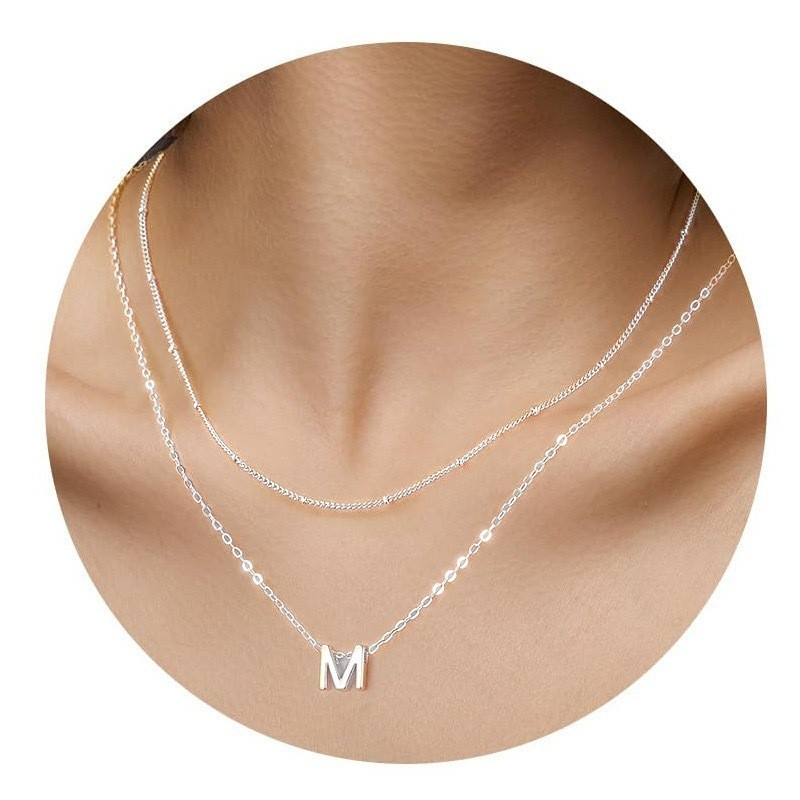 Colar Choker Duplo Inoxidável Banhado A Prata 925 Com Pingente De Letras Inglesas