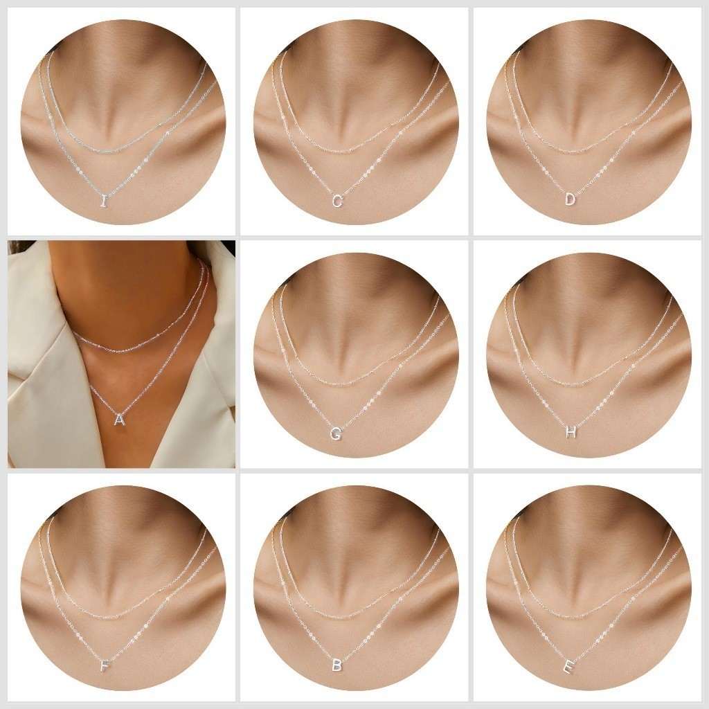 Colar Choker Duplo Inoxidável Banhado A Prata 925 Com Pingente De Letras Inglesas