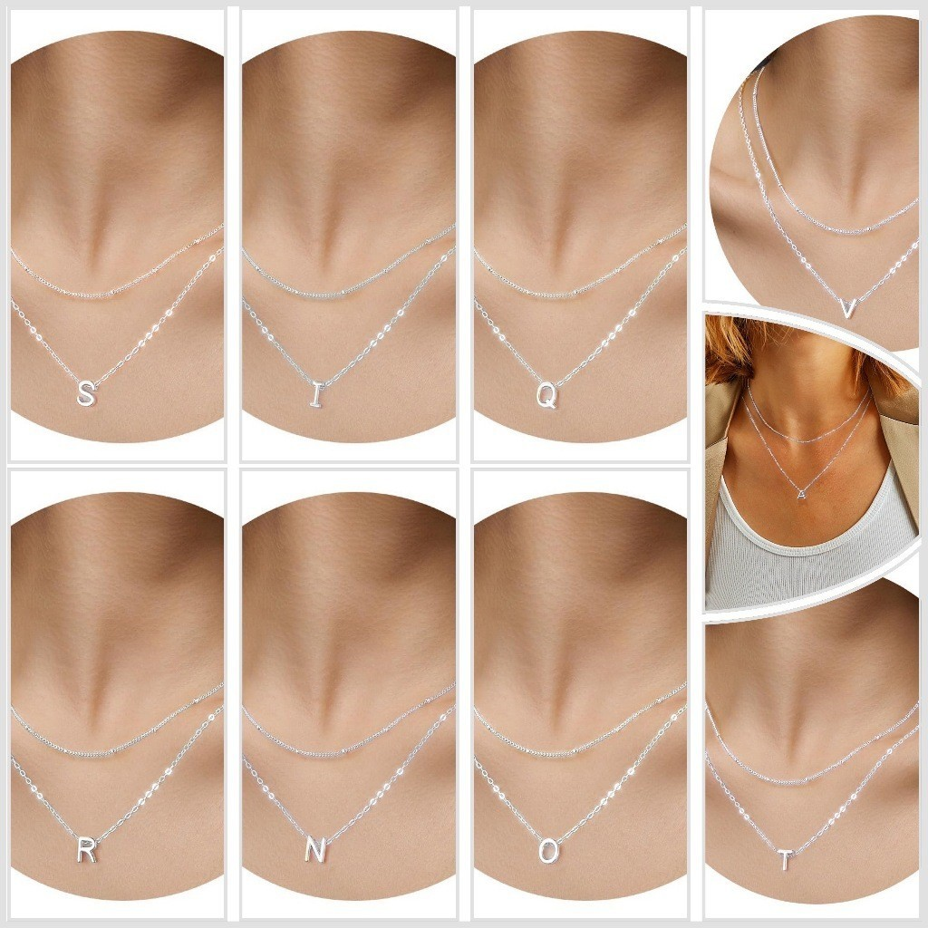 Colar Choker Duplo Inoxidável Banhado A Prata 925 Com Pingente De Letras Inglesas