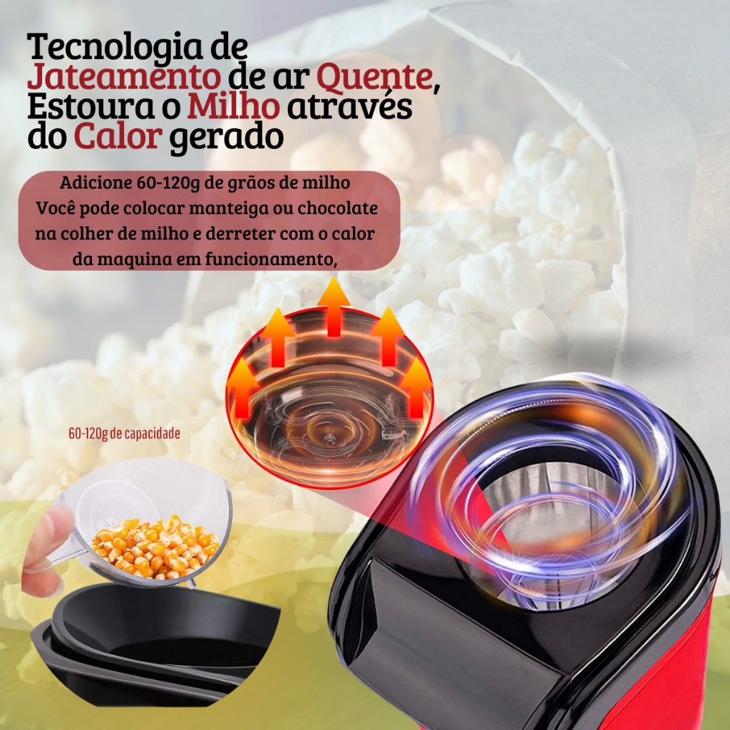 Pipoqueira Elétrica Ar Quente- Máquina de Fazer Pipoca Sem Óleo Minijoy 110v
