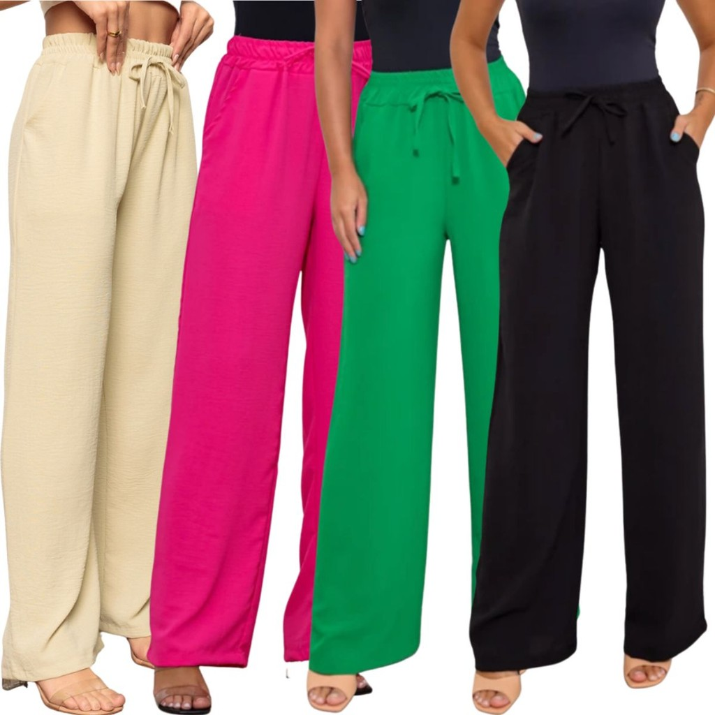 Calça Pantalona Duna Cintura Alta Com Bolso Feminina PROMOÇÃO