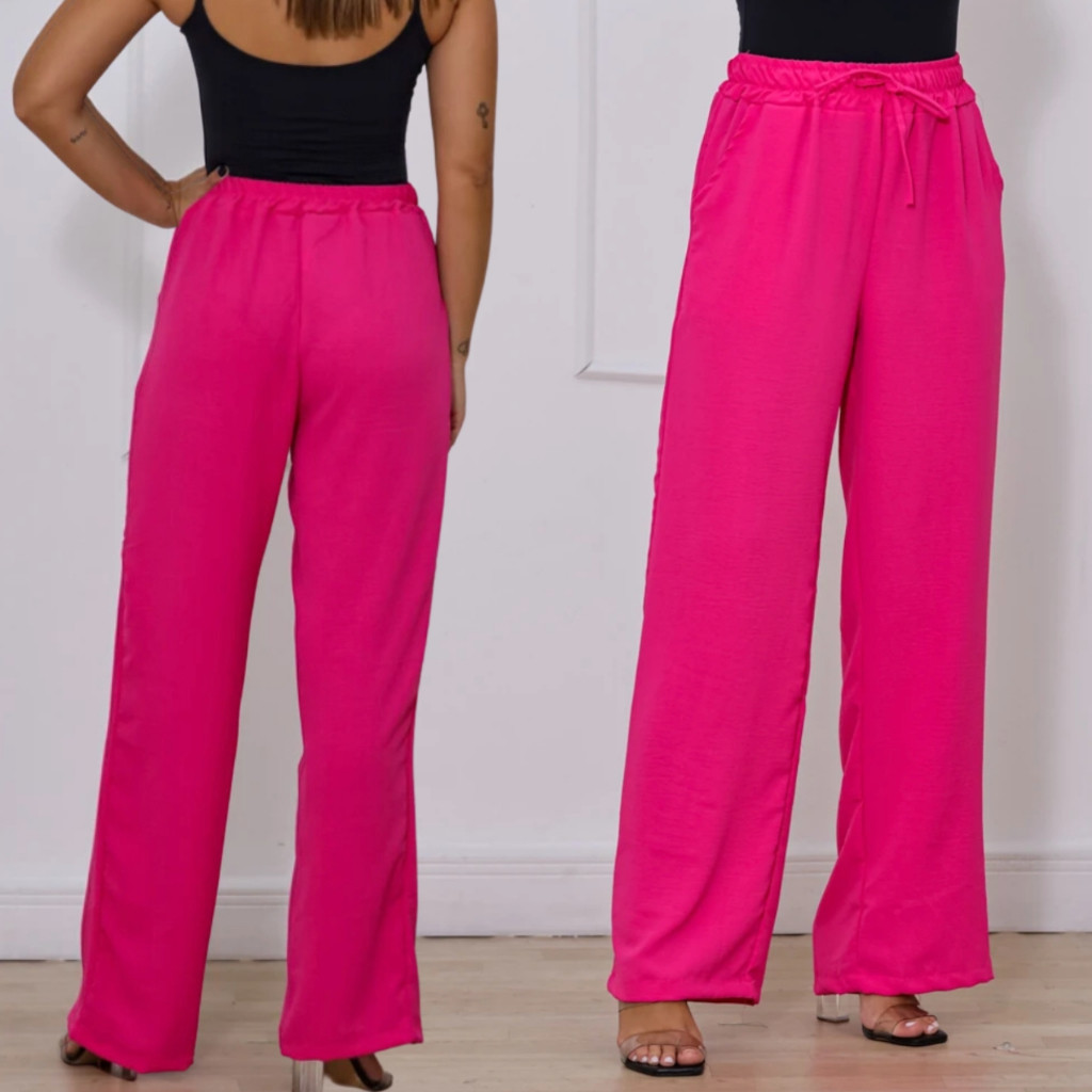Calça Pantalona Duna Cintura Alta Com Bolso Feminina